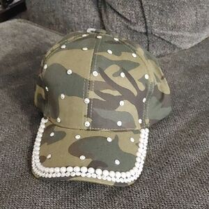 NWOT Women's Camouflage Baseball Hat with Beads & Sequins